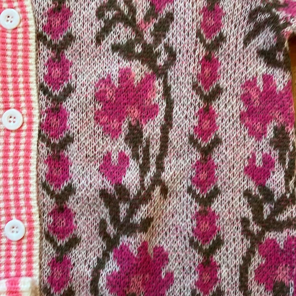 Pink Floral Intarsia Button Up Sweater Cardigan - Picture 14 of 16